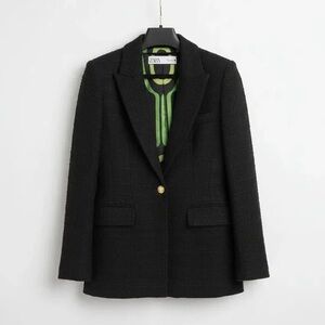 Zara Elegant Black Blazer with Gold Accent